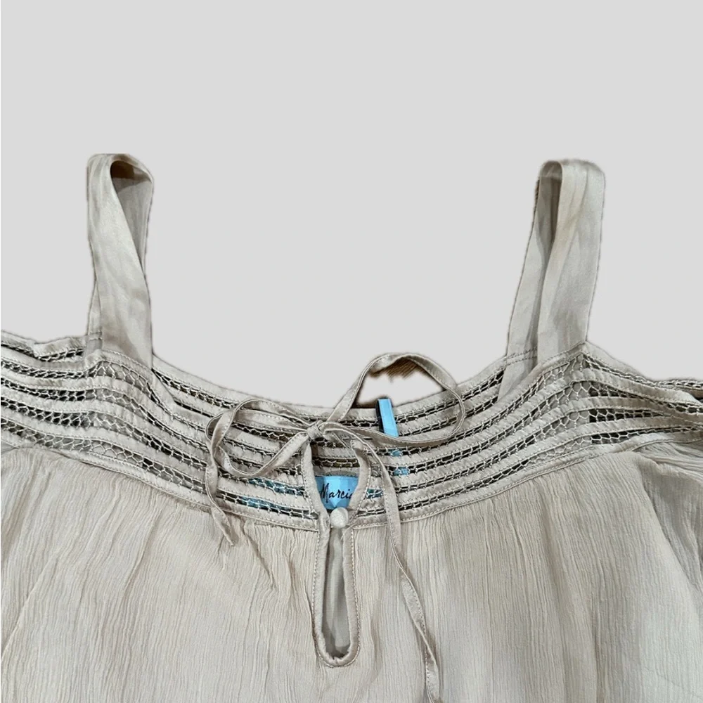 Vintage Guess beige silk Off-Shoulder Blouse - Picture 2 of 4